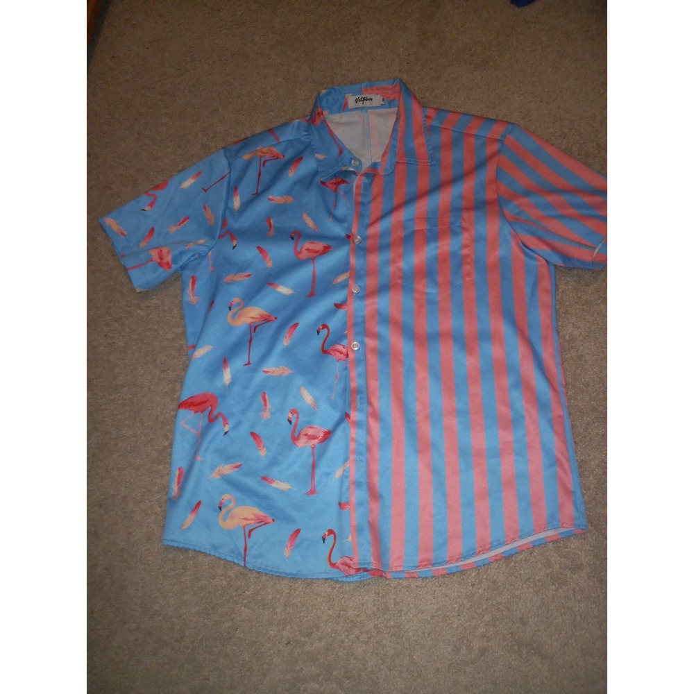 VATPAVE Mens Hawaiian Flamingo SUMMER BEACH SHIRT Casual Button Down SIZE M